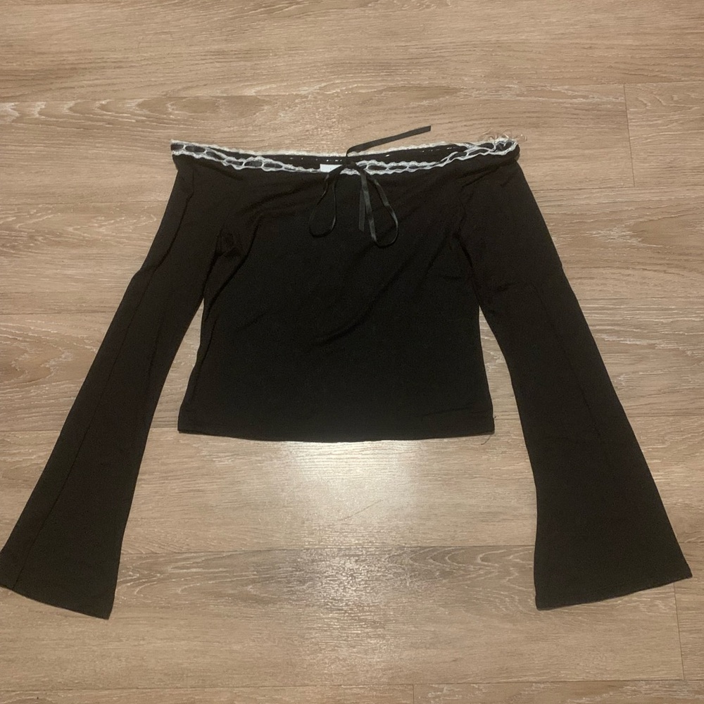 Just Polly Elegant Black Off-Shoulder Blouse Size L